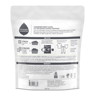 Seventh Generation Ultra Power Plus Laundry Packs - Back of Pack